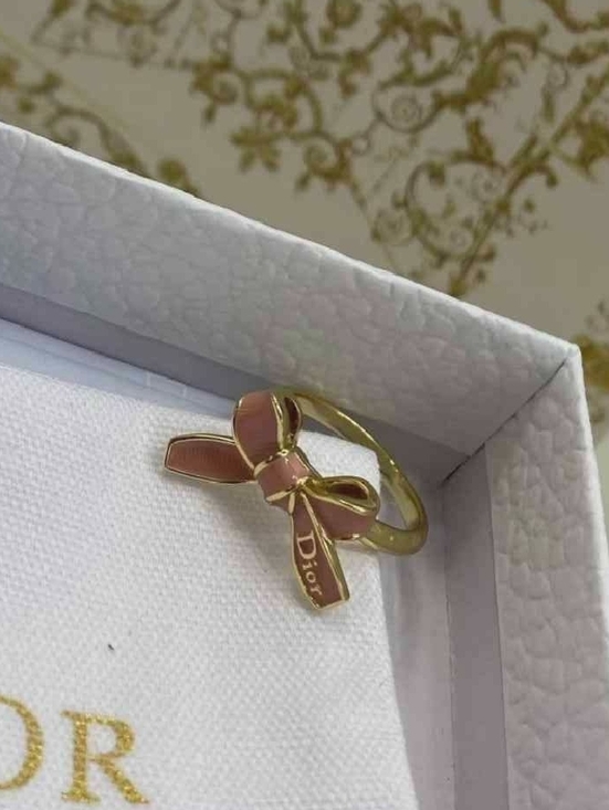 Dior Gold Bow Ring with Soft Pink Enamel